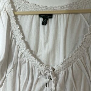 EUC 100% COTTON LAUREN SHORT SLEEVE TIE NECK BLOUSE